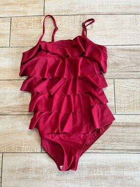 Womens Maxmoda Red Ruffle One Piece Swimsuit - S